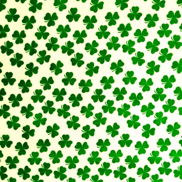 Green Shamrock on White Polycotton